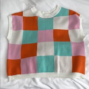Colorful Checkered Sleeveless Sweater